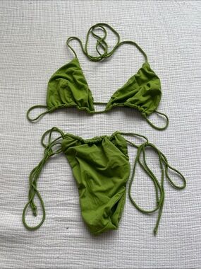 Riot Swim Lime Green Triangle String Bikini Set